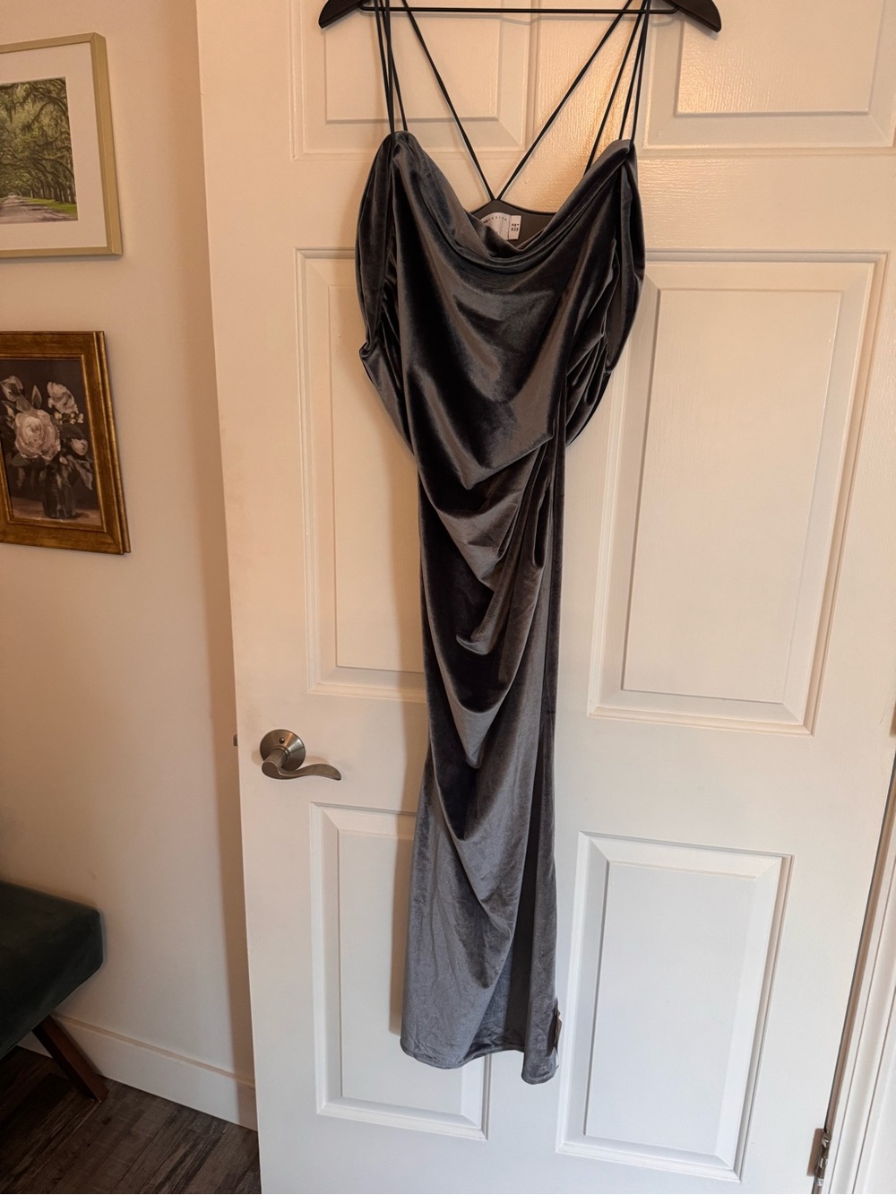 ASOS Charcoal Velvet Cowl-Front Slip Midi Dress
